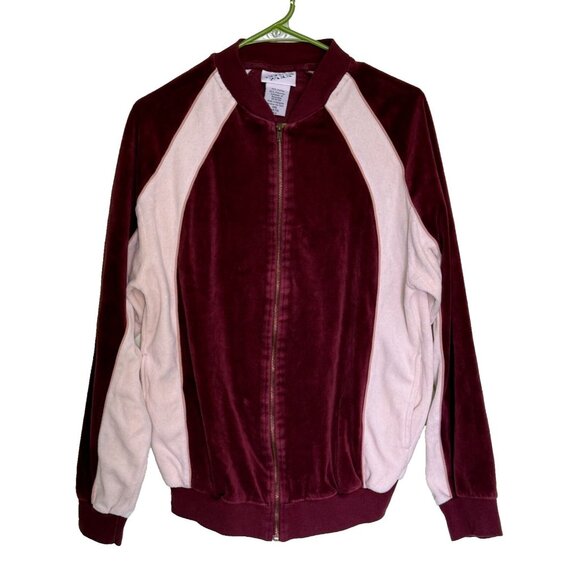Vintage Irvine Park Velour Men's Maroon/Cream Tracksuit Jacket Zip Hip Hop Small - Picture 1 of 3